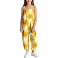 thumbnail image 4 of dazeni Girls Sleeveless Jumpsuits Fashion Tie Dye Romper Wide Leg Pants Casual Summer Boho Spaghetti Straps Overalls with Big Pockets Yellow 5-6 Years, 4 of 9