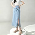 thumbnail image 2 of Wxolcjlv Womens Twist Front Midi Skirt High Waist Side Slit Slim Skirts, 2 of 7