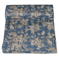 Indian Kantha Quilt Gray Floral Print 100% Cotton Kantha Throw Kantha Blanket Handmade Quilt Double Size Kantha Bedspread Vintage Gudri