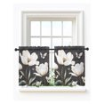 thumbnail image 2 of Farmhouse Floral Sheer Kitchen Tier Curtains 24 Inch length,Rod Pocket Half Curtains Short Drapes,Magnolia Flowers Vintage Blackboard Light Filtering Small Window Treatments 2 Pcs 27.5"W x 24"L, 2 of 7