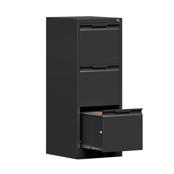3 Drawer File Cabinet, 17.8" D Metal Filing Cabinets with Lock, Vertical Filing Cabinet for Home Office, Steel File Cabinet for Letter/Legal/A4/F4 Size, Easy Assemble (Black)
