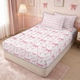 thumbnail image 2 of meiyoeat Cartoon Pink Bow Zipper Full Size Comforter Sets with Fitted Sheet and 2 Pillowcases for Kids Girls, Cartoon Butterfly Ribbon Zipper Bedding Set, Pink ReversibleG, 2 of 6