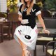 thumbnail image 3 of Easygdp Cat Meow para Vestido Transpirable de Mujer, Vestido Suelto de Manga Corta con Pliegues y Bolsillos para el Verano, 3 of 6