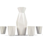 DEco 5 Piece Traditional Porcelain Japanese Sake Set, White - 1 Tokkuri Bottle (18 oz) and 4 Ochko Cups - Unique Modern Design - Great Gift Set for Weddings, Housewarmings