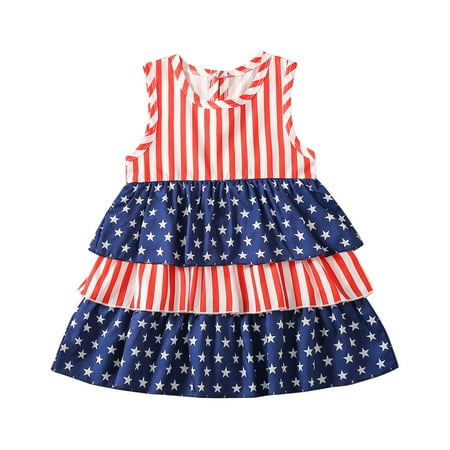 

Rovga Toddler Girl Dress Clothes Baby Kids 4Th Of July Strap Star Stripe Independence Day Star Red Cake Sleeveless Dress Casual Loths