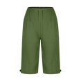 thumbnail image 4 of HKYNLAG Linen Bermuda Shorts for Women Knee Length Lightweight Capri Pants Summer High Waisted Cotton Shorts with Pockets Green S, 4 of 5