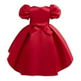 thumbnail image 4 of NAISIBABY Girls Princess Dress, Bubble Sleeve Elegant Wedding Birthday Dress Cute Mesh Bow Prom Maxi Dress Red 110, 4 of 9