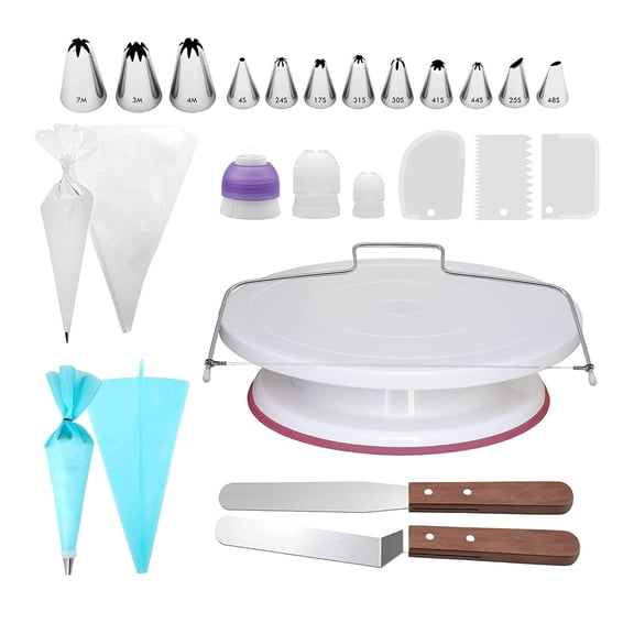 74pcs Stainless Steel Rotating Cake Turntable Revolving Cake Decorating 3 Angled Icing , 3 Icing Comb for Pastries Cake Decorations