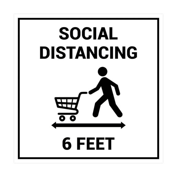 Square Social Distancing 6 Feet Sign (White) - Small