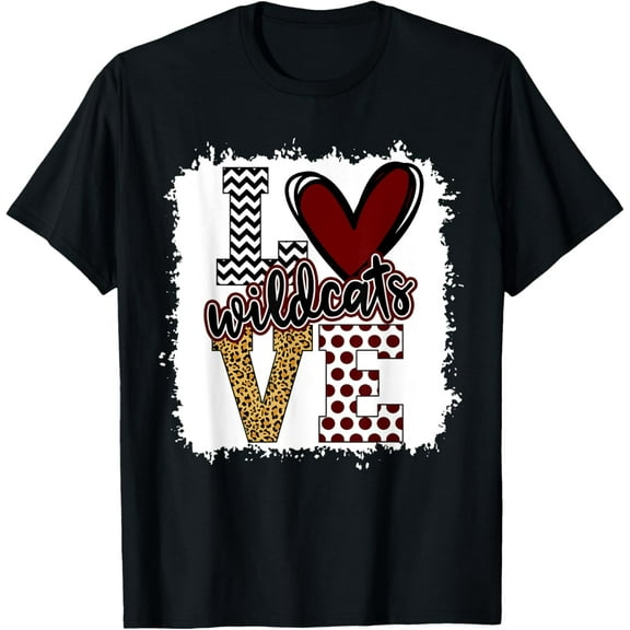 Wild cats Mascot Love - School Spirit Fantastic Gifts T-ShirtMen and women, Black T-shirt, size: Extra large S-4XL