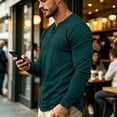 thumbnail image 5 of Domuza Mens Long Sleeve Henley Shirt Lightweight Quarter Button Pullover Casual Fashion Top for Fall Dark Green S, 5 of 7