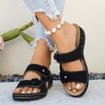 thumbnail image 5 of Hurxie Wedge Sandals for Women Dressy: Comfortable Walking Summer Low Platform Ankle Strap Open Toe Casual Dressy Women Flat Sandal Black 7, 5 of 7