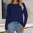 thumbnail image 2 of Holzkary Long Sleeve Tops for Women Fall Fashion Outfits 2025 Crewneck Knit Basic Tee Shirts Business Casual Tops New Round Neck Loose T Shirts Comfortable Commute Fashion Lady T Shirt Navy 3Xl, 2 of 5