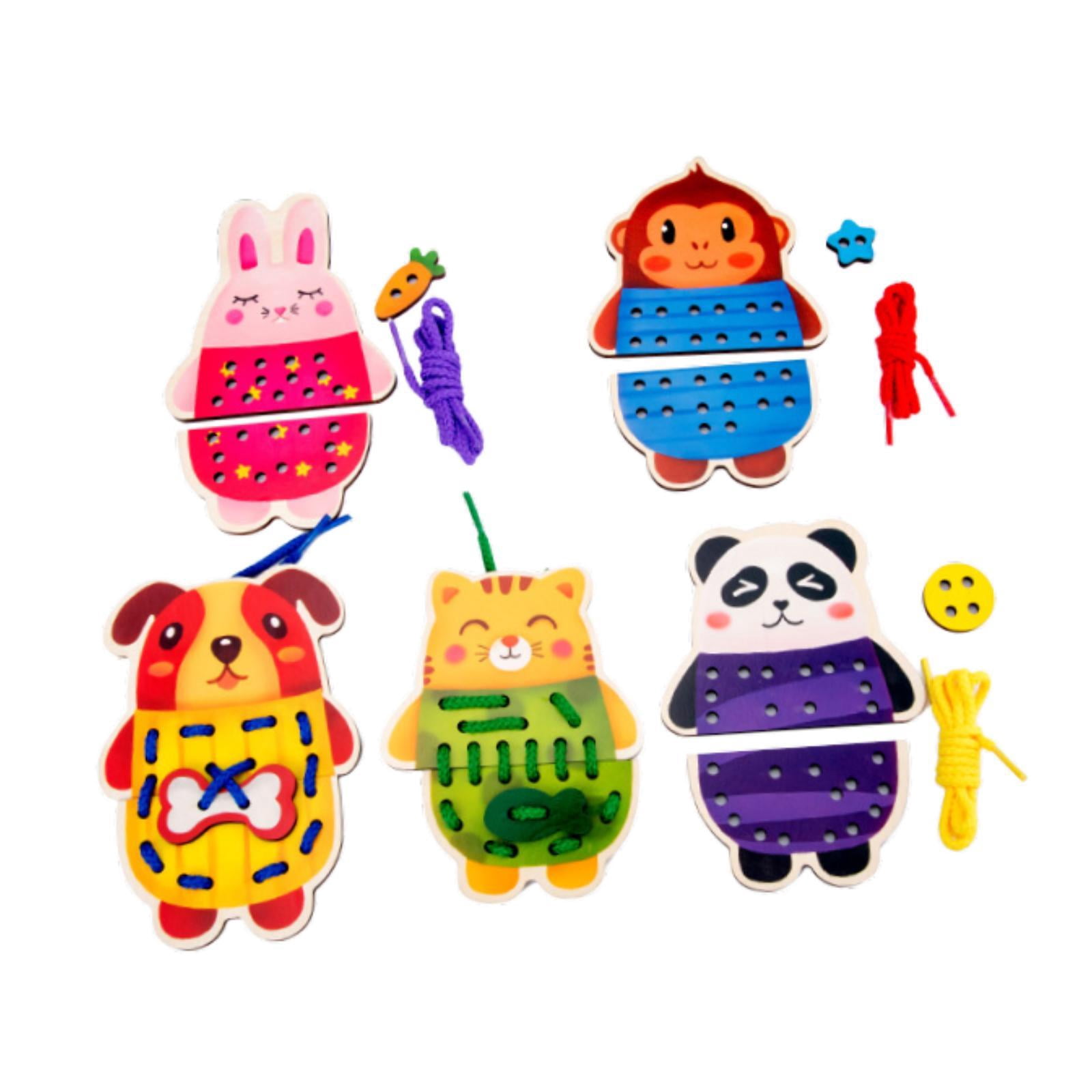 Lacing Cards Sewing Kit Wooden Threading Activity for Preschoolers Boys Girls Educational Motor Skills Development