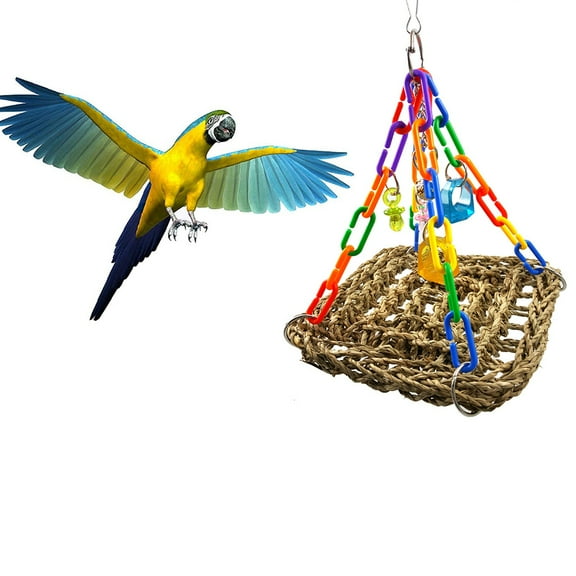 Hemoton Pet Toys Parrot Swing Hammock Toy Straw Perch Platform Hanging Parrot Bird Chew Toy Bird Toy Supplies - Small Size