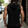 thumbnail image 4 of Men's Cotton Linen Tank Tops Sleeveless Hoodie Shirts Lace Up Beach Summer Yoga Top Hippie Renaissance Pirate Tunic with Hood Size 3XL Black, 4 of 6