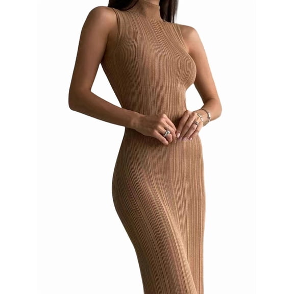 Women Bodycon Maxi Dress Casual Long Dresses Khaki M
