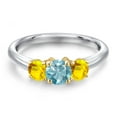 thumbnail image 3 of Gem Stone King 10K Two Tone Gold Blue Zircon and Yellow Sapphire Engagement Ring for Women | 1.57 Cttw | Round 5MM | Gemstone Birthstone | Size 8, 3 of 6