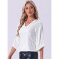 thumbnail image 4 of DARING DIVA Women's 3/4 Sleeve V Neck Sparkly Blouses S Silver, 4 of 6