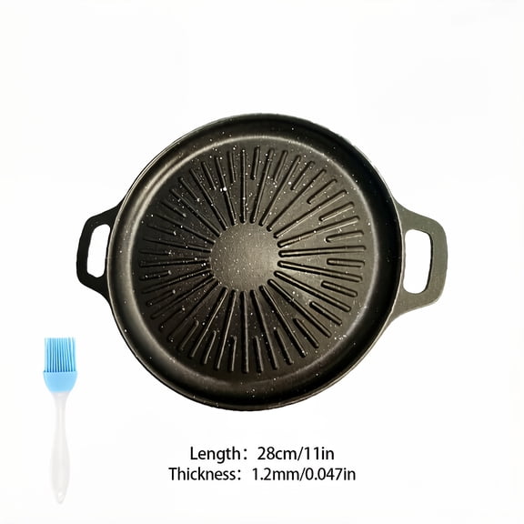 28cmNonstick Grill Pan - 1.2mm Thickened Baking PanDurable BBQ Griddle with Even Heat, Oil Drain Groove & Double Handles. Easy Clean,Portable Frying Pan for Outdoor cooking, Family Gatherings
