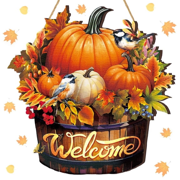 CoreLiving Fall Door Decor Pumpkin Door Hanger Welcome Sign Hanging Wall Art for Front Door Porch Home Thanksgiving Harvest Decorations