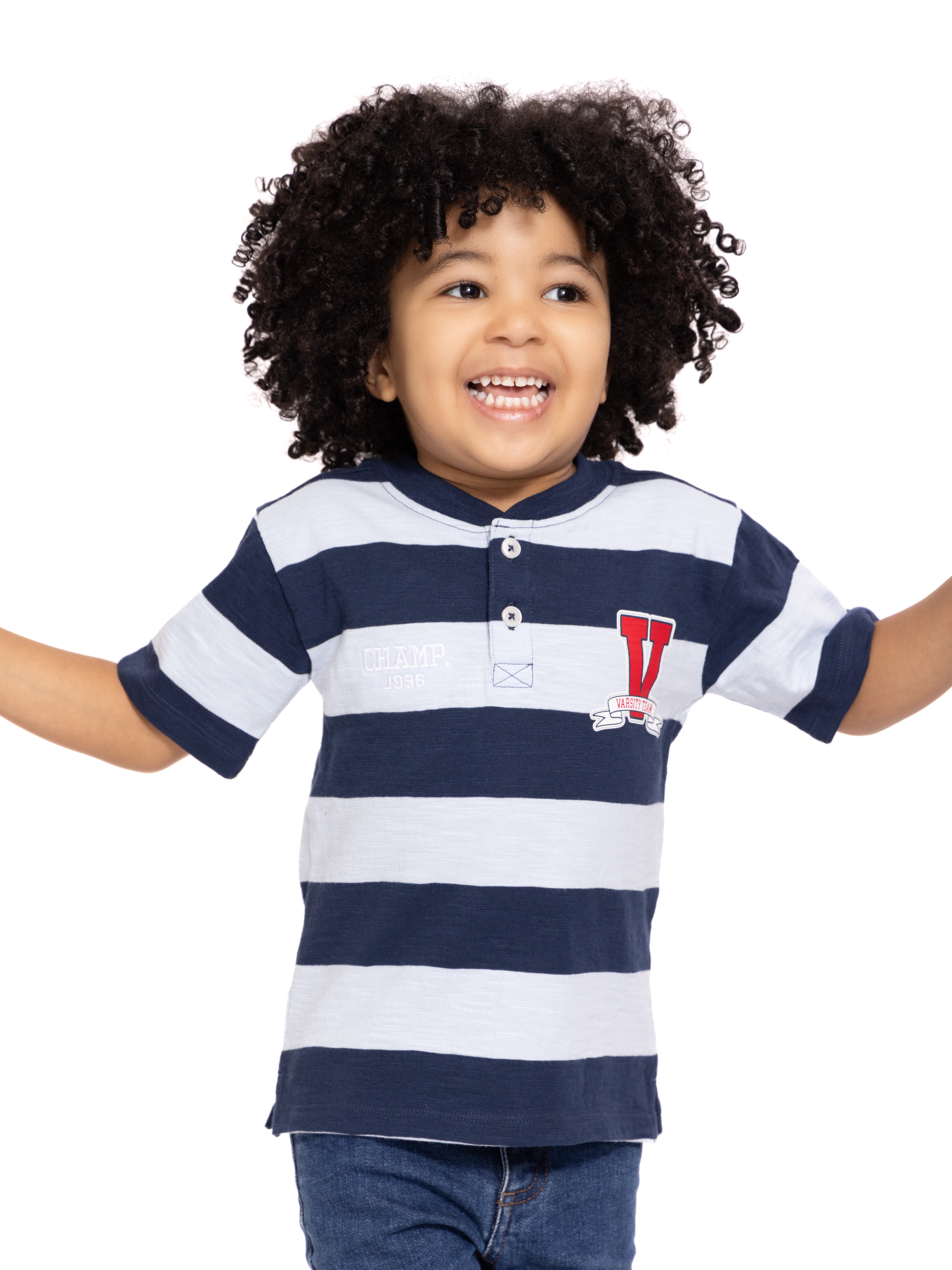 Wonder Nation Toddler Boy's Patriotic Short Sleeve Striped Henley T-Shirt, Sizes 12M-5T