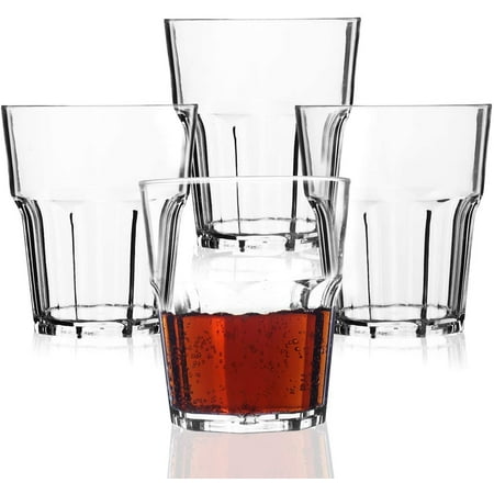 

Plastic Glasses Stackable Set of 4 Unbreakable [BPA Free] Acrylic Plastic Glasses Camping Portable Reusable Mugs Drinking Cups Adult Kids Party Cups - 230ml