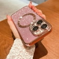 thumbnail image 5 of Compatible with iPhone 14 Pro Magnetic Glitter Case, Luxury Plating Cute Bling Clear Phone Case, Compatible with MagSafe for Women Girls with Camera Protector Back Cover - Pink, 5 of 10