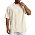 thumbnail image 2 of Mens Oversized T Shirt Summer Solid Drop Shoulder Crew Neck Elbow Sleeve T Shirts for Man Casual Tops, 2 of 6