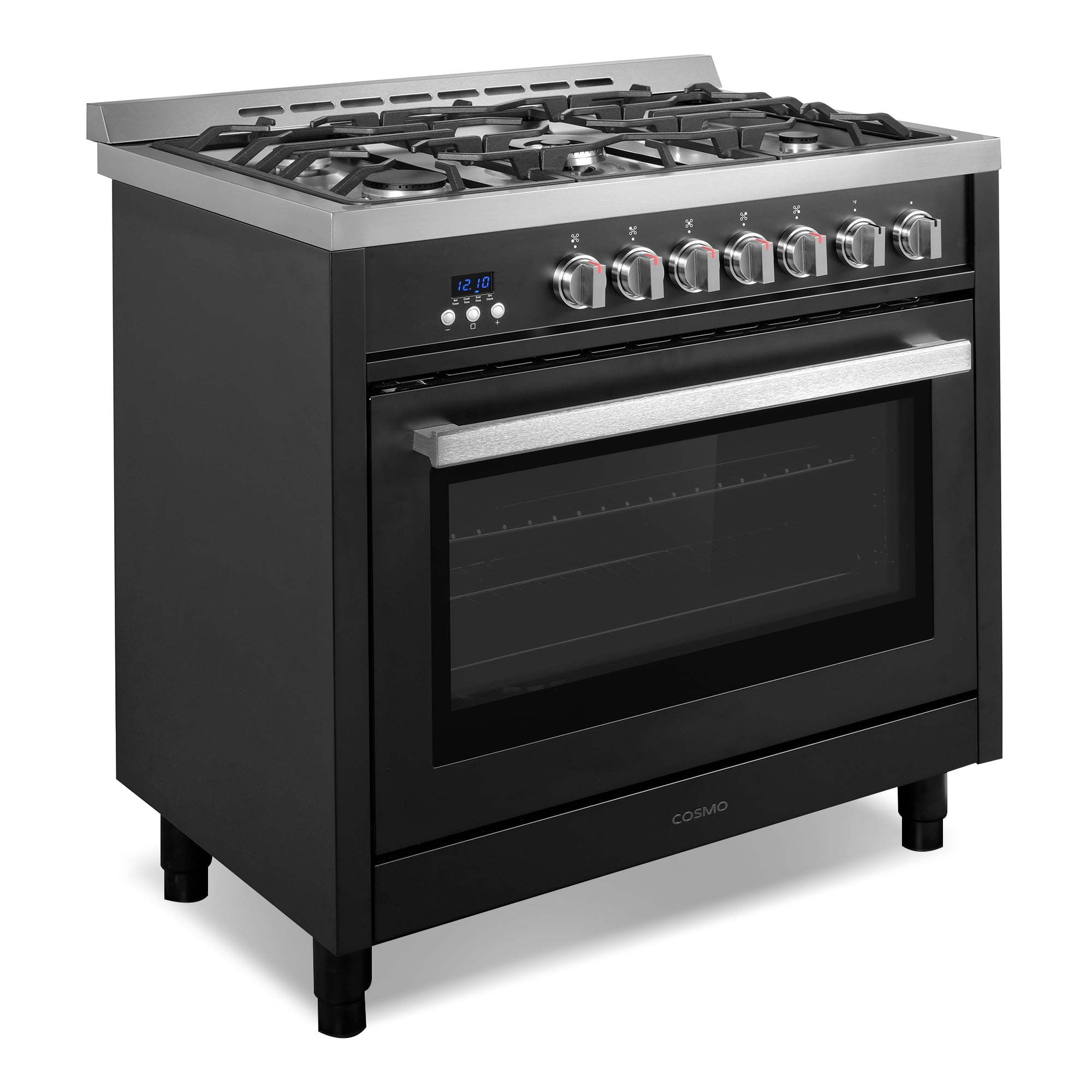 Cosmo 36 in. Nebula Collection 4.4 cu. ft. Gas Range, 5 Burners, Convection Oven, Matte Black