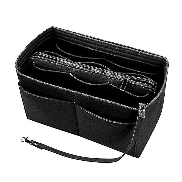 Felt Purse Insert Organizer Portable Cosmetic Bag Fit For Handbag Tote Various Bag Tw,S,Black
