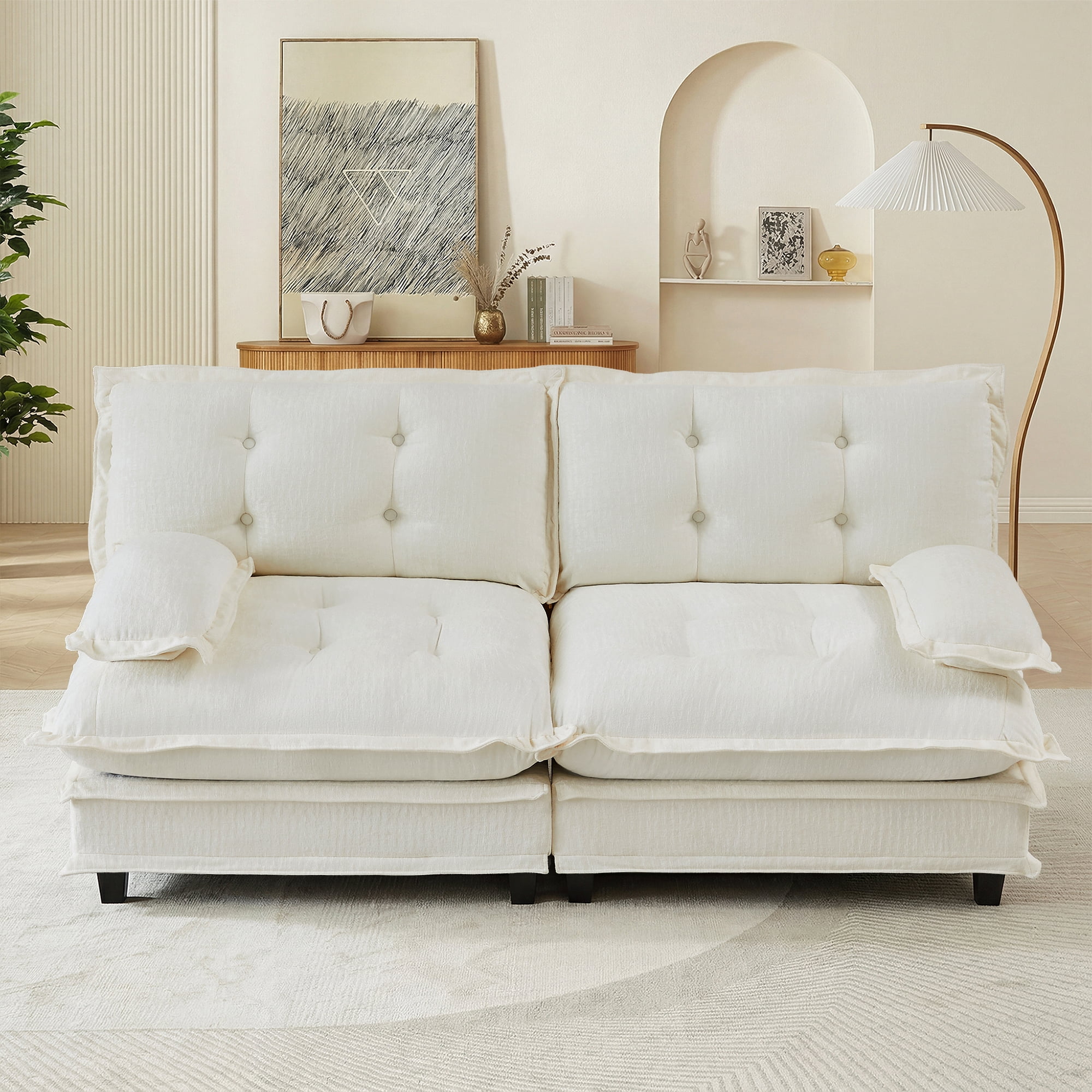 MAYEERTY 77 Inch Modular Loveseat, 2-Seater Cloud Chenille Sectional Couch, Solid Wood & Metal Frame for Living Room Bedroom Apartment
