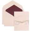 JAM Paper Wedding Invitation Set, Large, 5 1/2 x 7 3/4, White Card with Mulberry Lined Envelope and Flower Cloud Ribbon Set, 50/pack