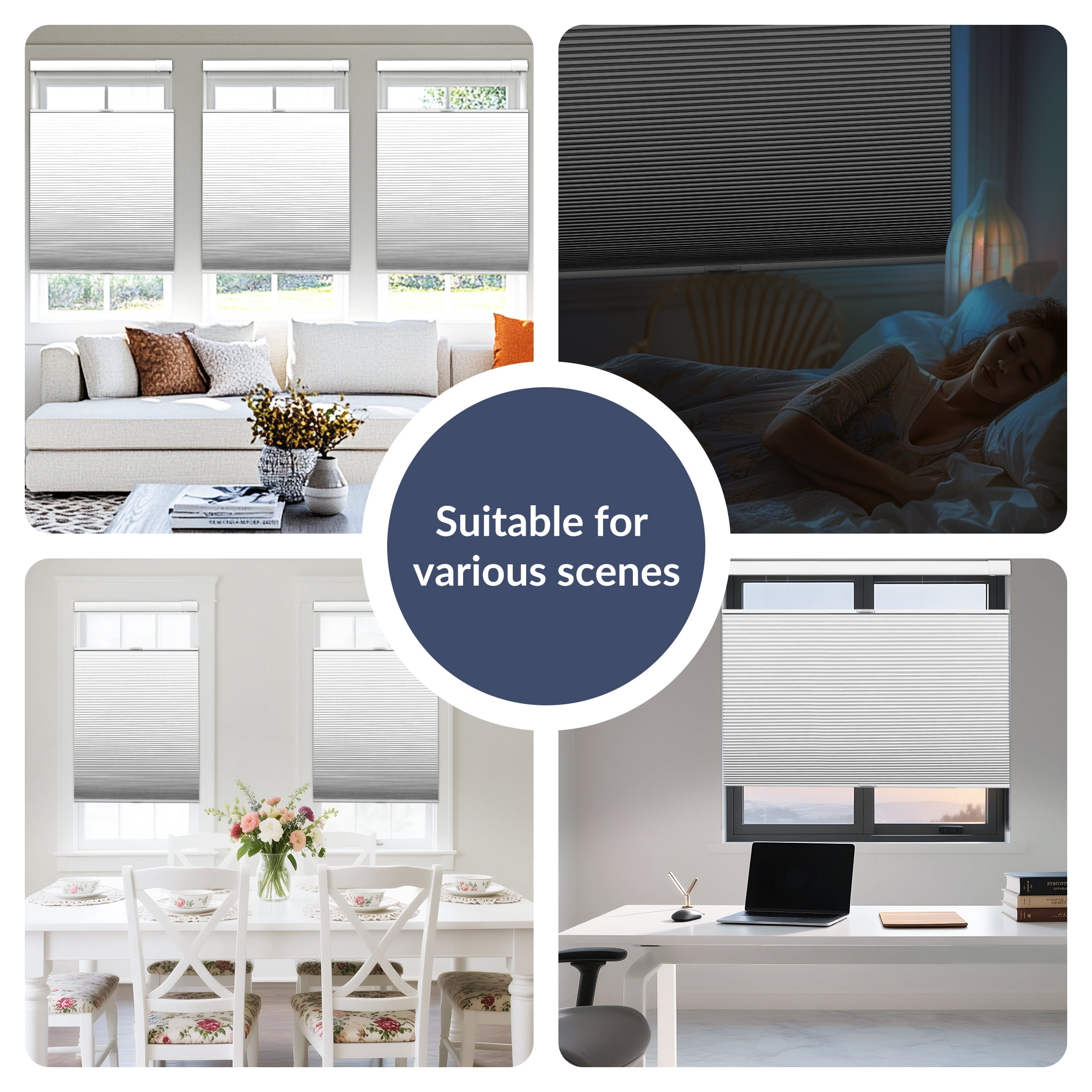 ZimJAHO No Drill No Tools Cellular Shades Cordless Top Down Bottom Up Honeycomb Blinds Blackout Window Blinds Easy to Install, Light Filtering-White, 30"W x 64"H