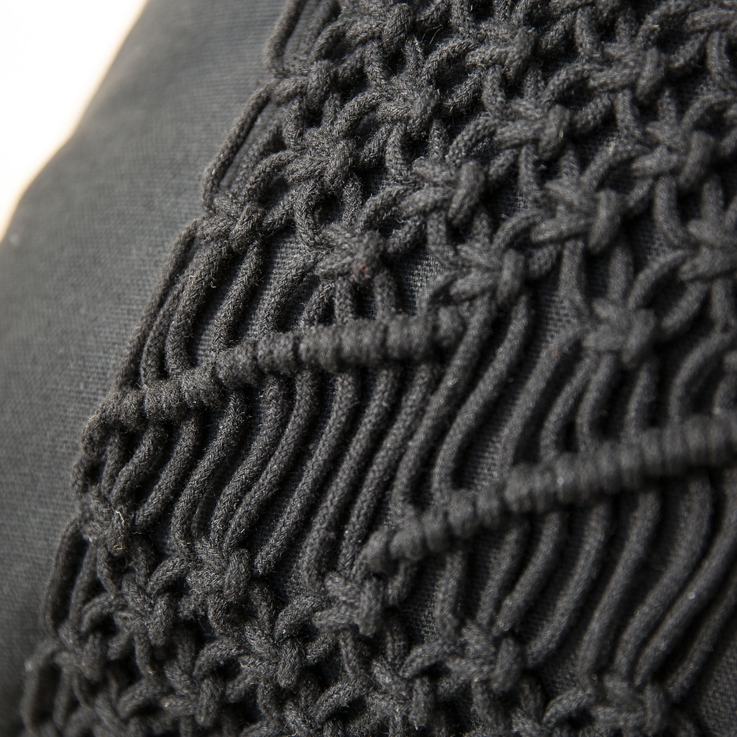 Phantoscope 100% Cotton Handmade Crochet Boho Series with Invisible Zipper Throw Pillow, 18" x 18", Black, 1 Pack