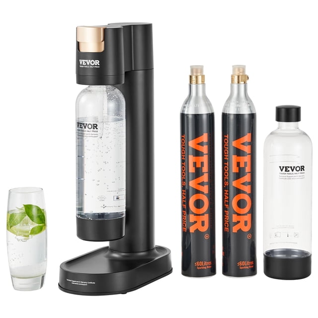 Máquina para hacer agua con gas VEVOR, para el hogar, con botella PET de 1 L sin BPA, 2 cilindros de CO2 (sin CO2), compatible con cilindros de CO2 de rosca estándar de 60 L.