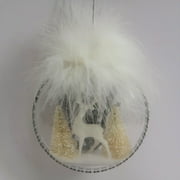 Holiday Time White Deer With Trees Pet Disc Ornament.