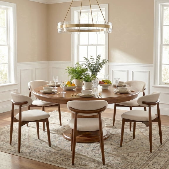 AFO Set of 6 Upholstered Dining Chair, Modern Wooden Kitchen Side Chair with Padded Seat for Dining Room and Café, Beige