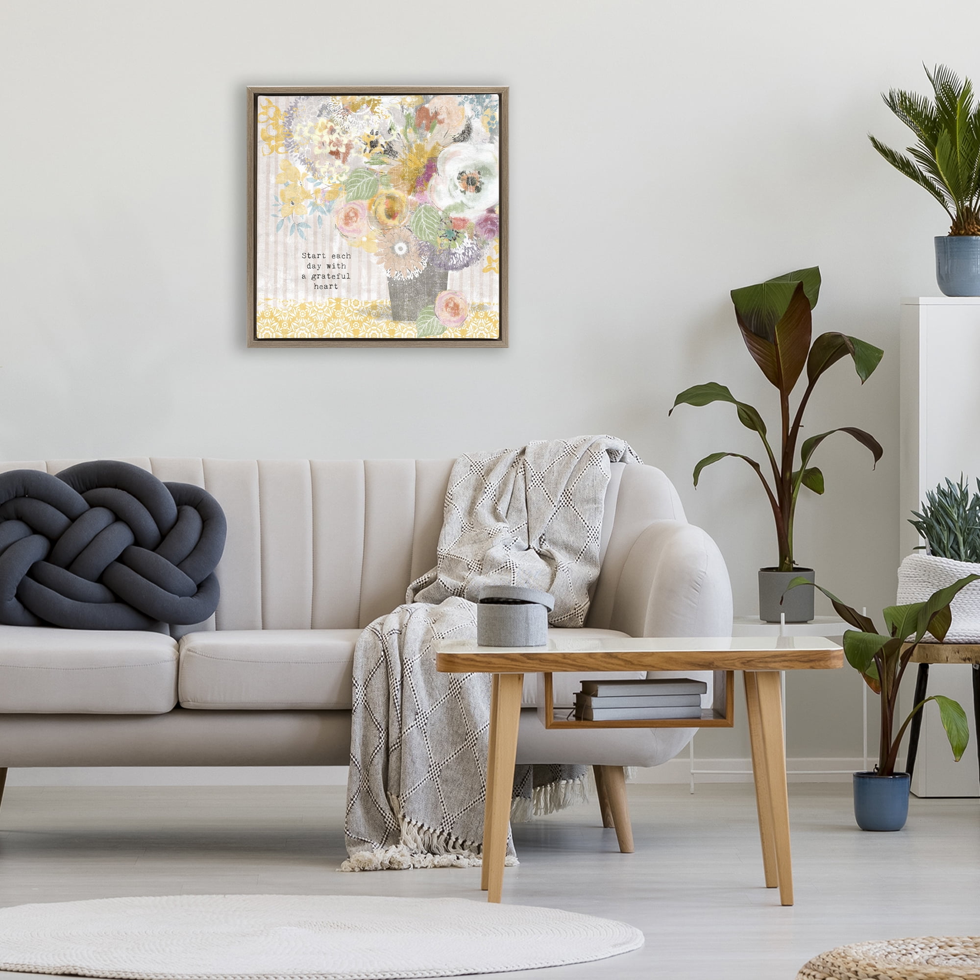 Stupell Industries Floral Inspirations Grateful Heart Brown Framed Floater Canvas Wall Art, design by Suzanne Nicoll