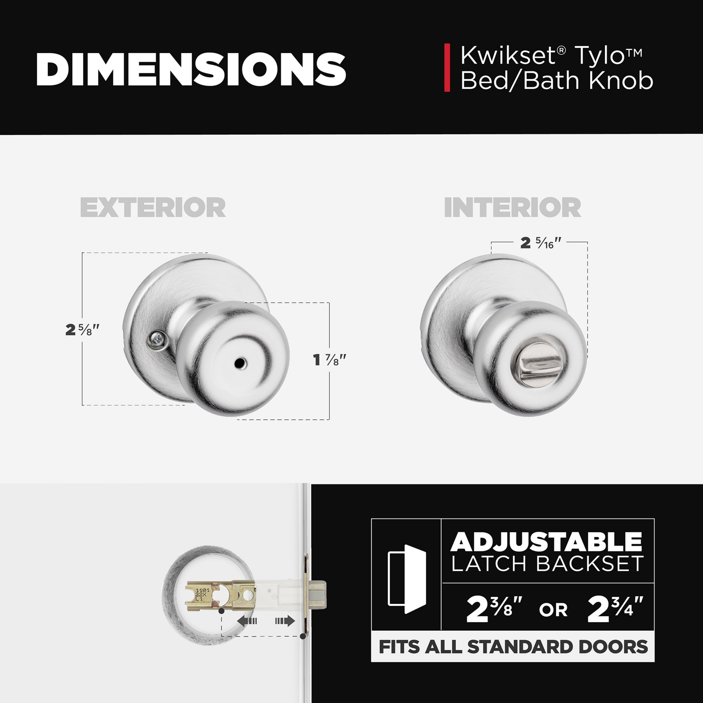 Kwikset Tylo Privacy Doorknob Satin Chrome