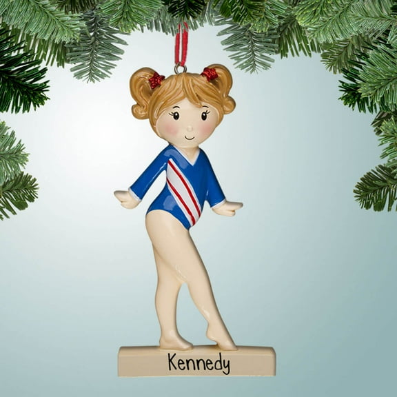 Personalized Balance Beam Girl with Red Stars in Hair Christmas Ornament - Gymnastics Team - All-Around Event - Competition - Great Gift Ideas