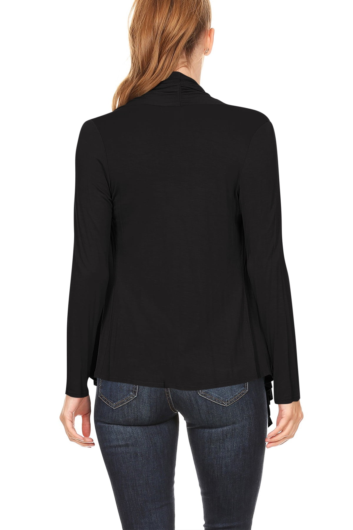 Moa Collection Women's Long Sleeve Draped Neck Open Front Waist Length Solid Cardigan - image 3