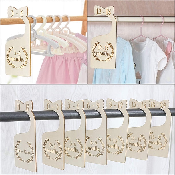Gancho de puerta, colección de monederos, caja de colección de dientes, colgante de madera, juego de estantes para armario de bebé, separador de tallas de ropa, 7 piezas
