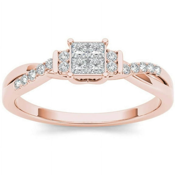 1/4 Carat T.W. Diamond Criss-Cross Shank Cluster 10kt Rose Gold Engagement Ring