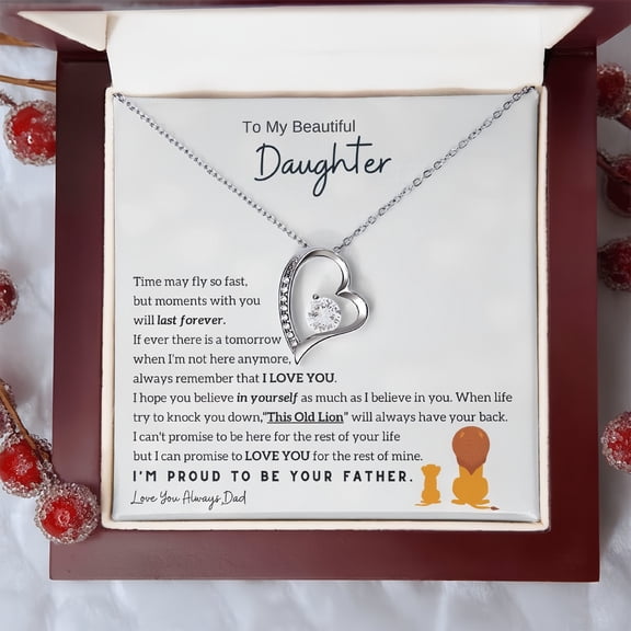 To My Daughter Love Heart Pendant Necklace from Dad Mom,Stainless Steel Heart-Shaped Rhinestone Pendant Necklace Jewelry Gift for Daughter's Birthday Graduation Anniversary (Silver)
