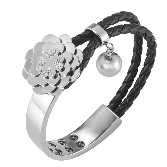 MetalJC Stainless Steel Braided Rope Bracelets for Women, Black, 6.69In