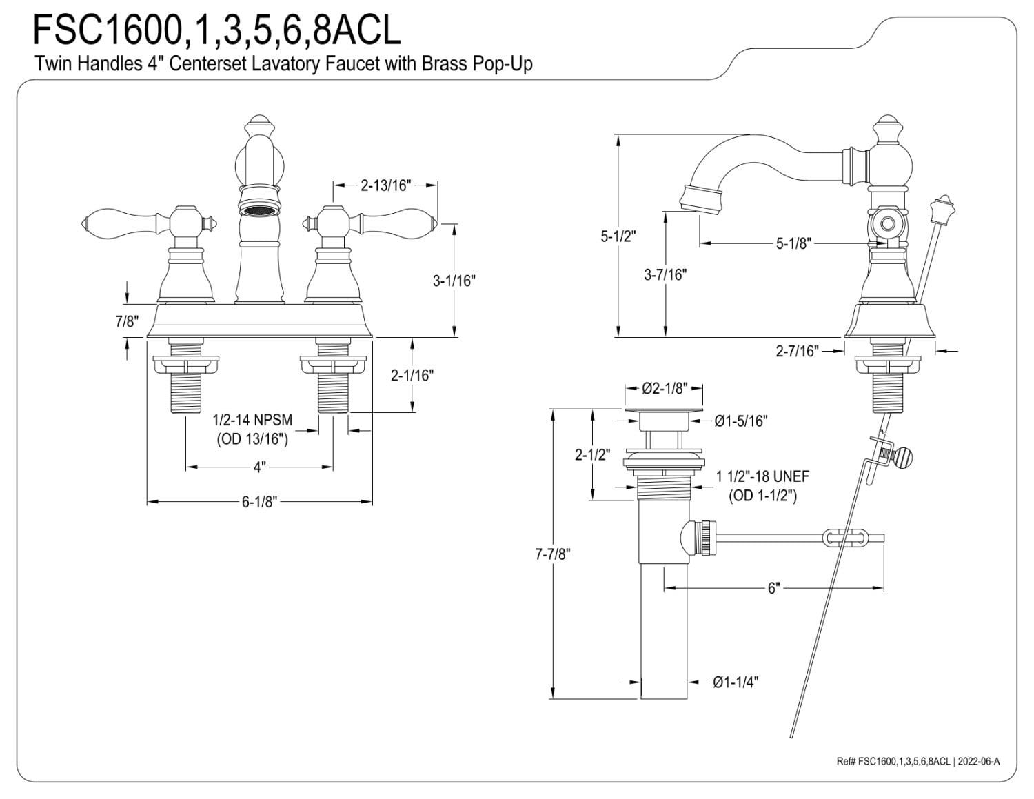Fauceture FSC1608ACL 4 in. Centerset Bathroom Faucet, Brushed Nickel