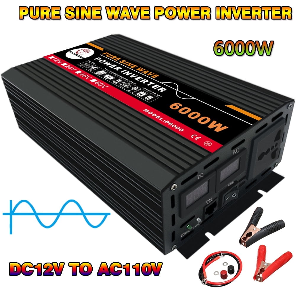 Pure Sine Wave Inverter, 6000W Power Inverter DC12V to AC 120V Car Battery Power Converter Adapter