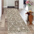 thumbnail image 2 of Haperlare Vintage Rug Runner 2'x6' Entryway Floral Area Rugs for Hallway Washable Low Pile Rugs for Bedroom Non Slip Kitchen Laundry Rug Light Brown, 2 of 7