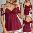 thumbnail image 4 of Off the Shoulder Tops for Women V Neck Twist Front Tunic Shirts Tops Short Sleeve Casual Summer T Shirts Blouses, 4 of 7